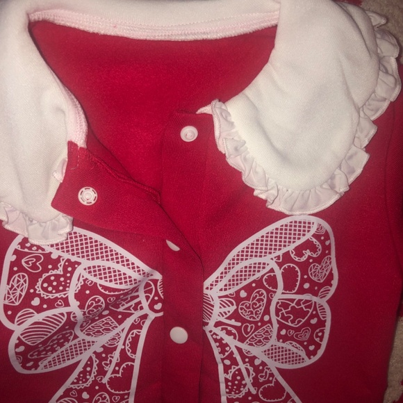 Holiday SALE Just in Beautiful Red Bow baby girl top with ruffled collar - Picture 3 of 5
